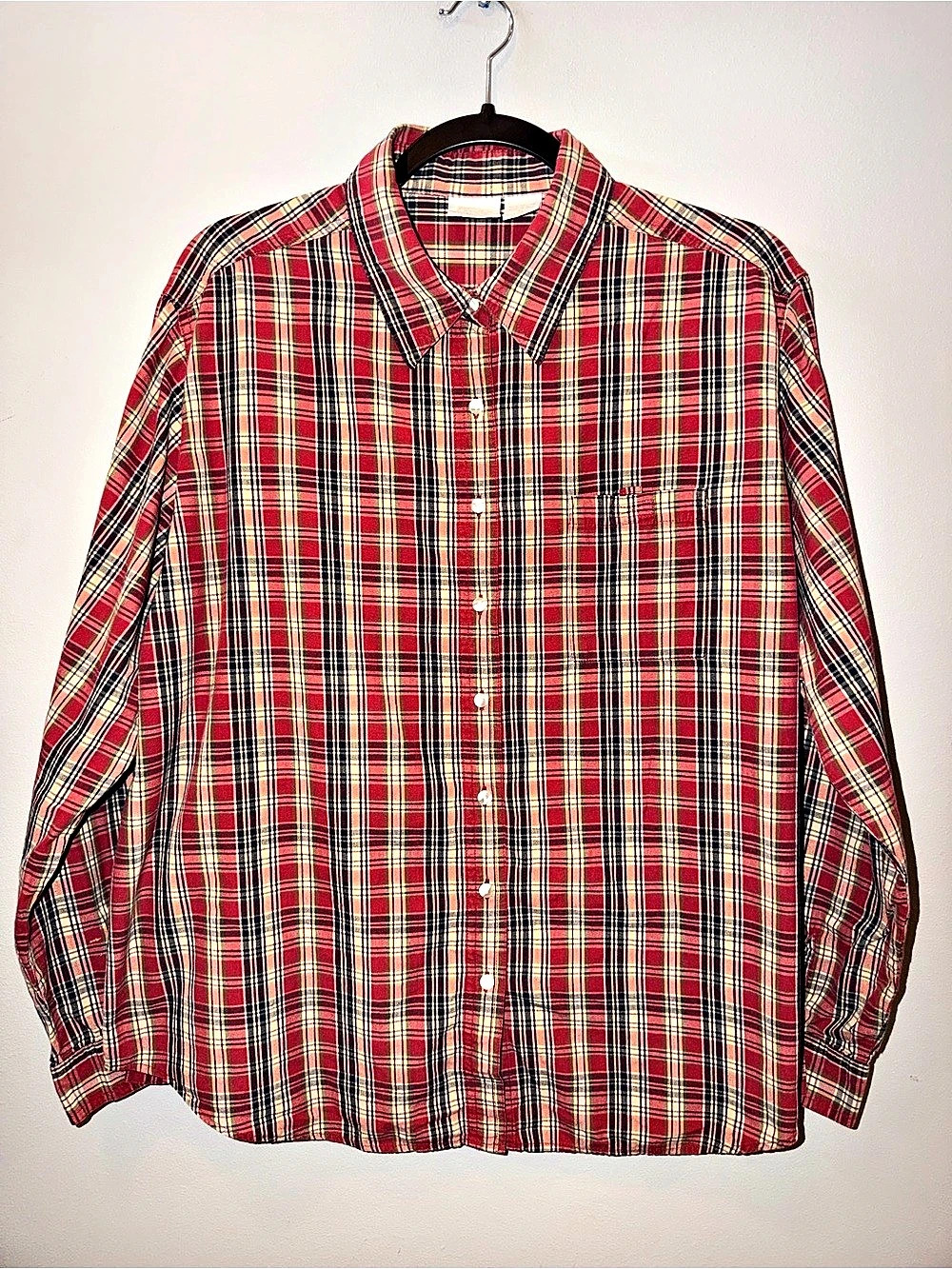 Vintage 90s Fiorlini International Plaid Button Down Blouse Women’s Long Sleeve